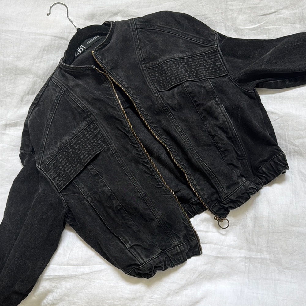 Zara black denim bomber jacket